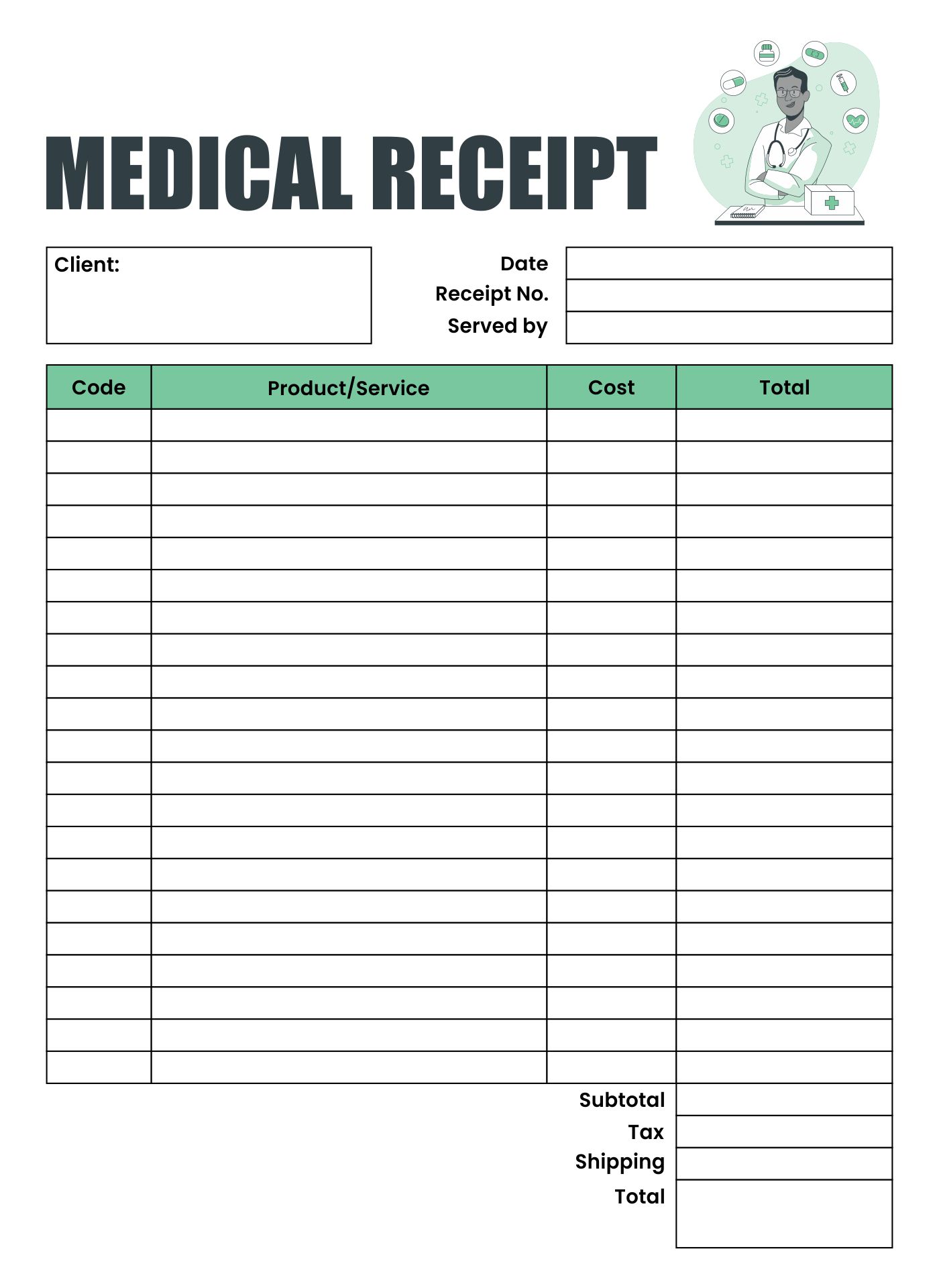 Example of Printable Medical Receipt Template