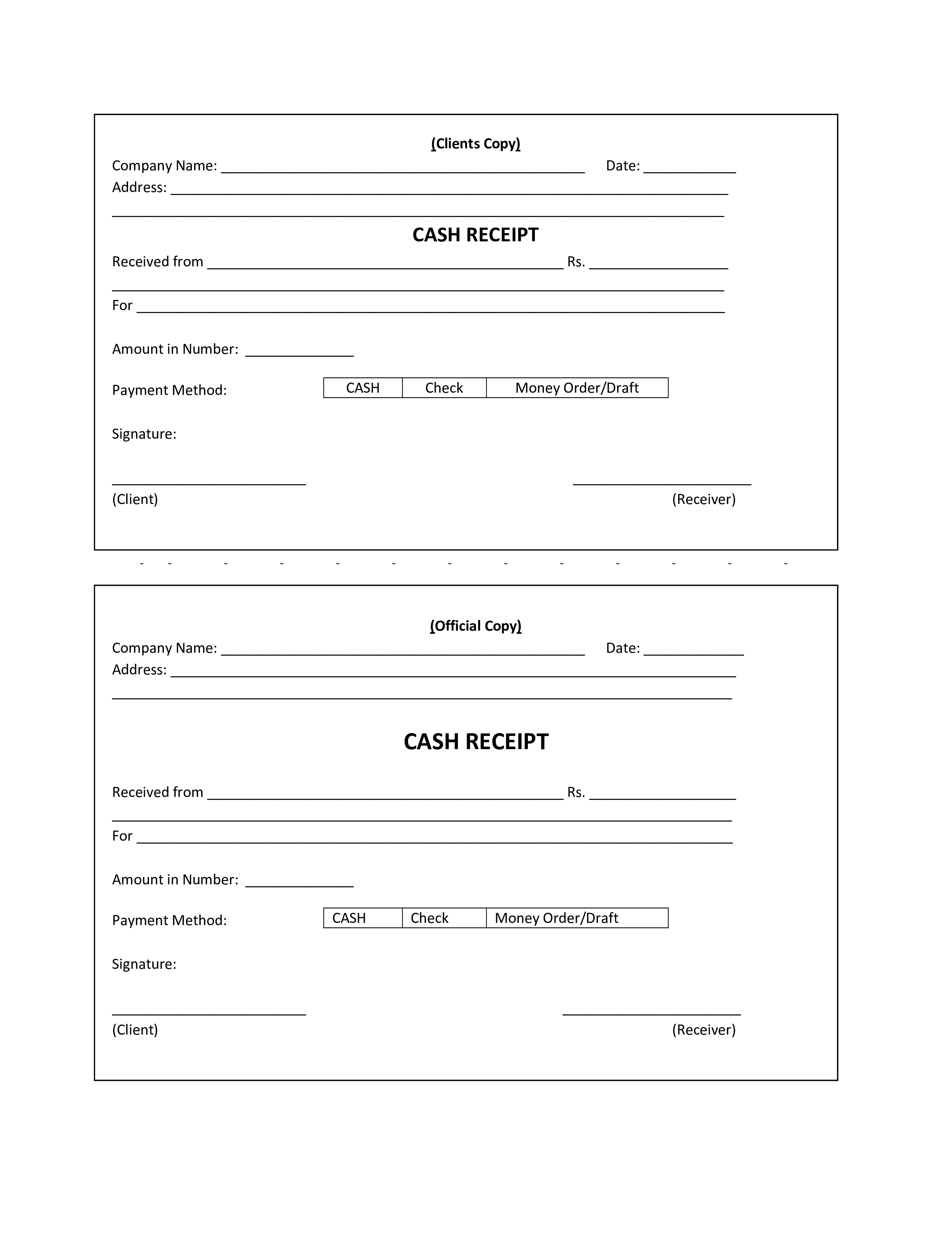 Example of Printable Money Receipt Template