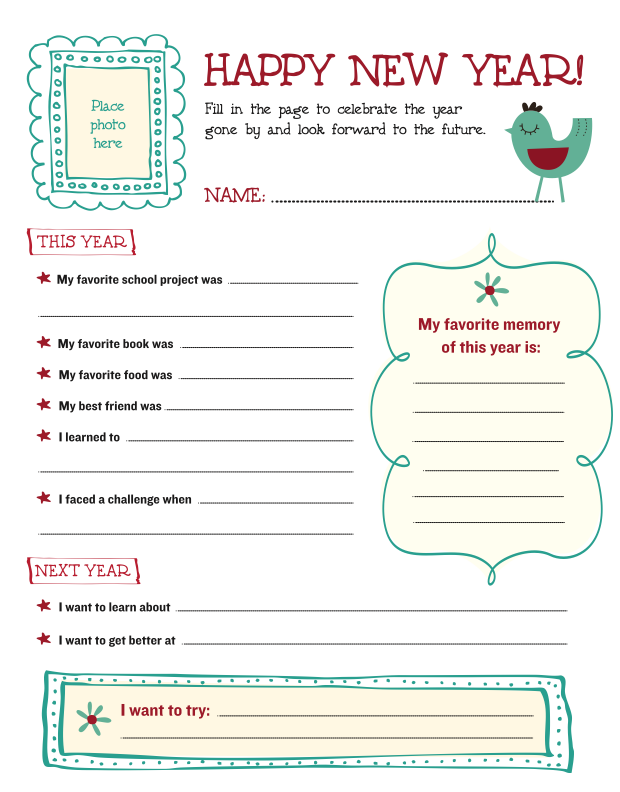 Example of Printable New Years Resolution Template