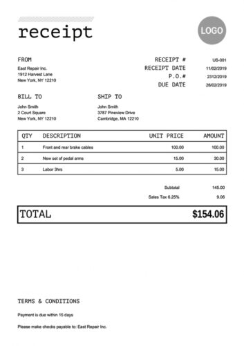 √ Printable Oil Change Receipt Template