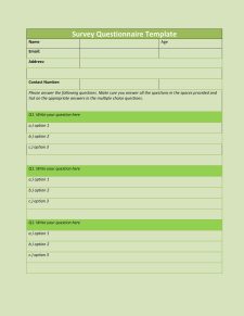 Example of Printable Questionnaire Template