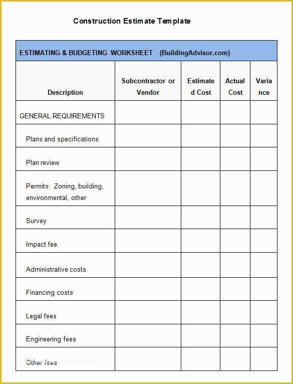 free remodeling estimate template of Construction Estimate Templates PDF DOC Excel