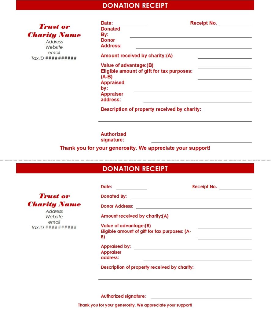 Example of Printable Sponsorship Receipt Template