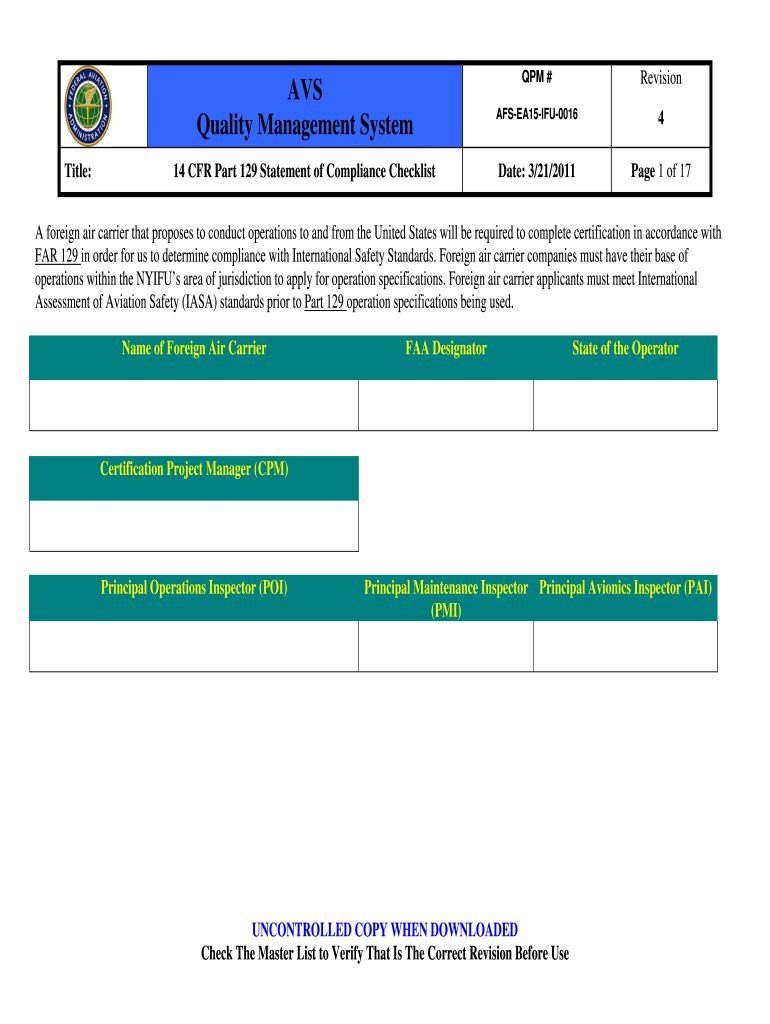 Example of Printable Statement of Compliance Template