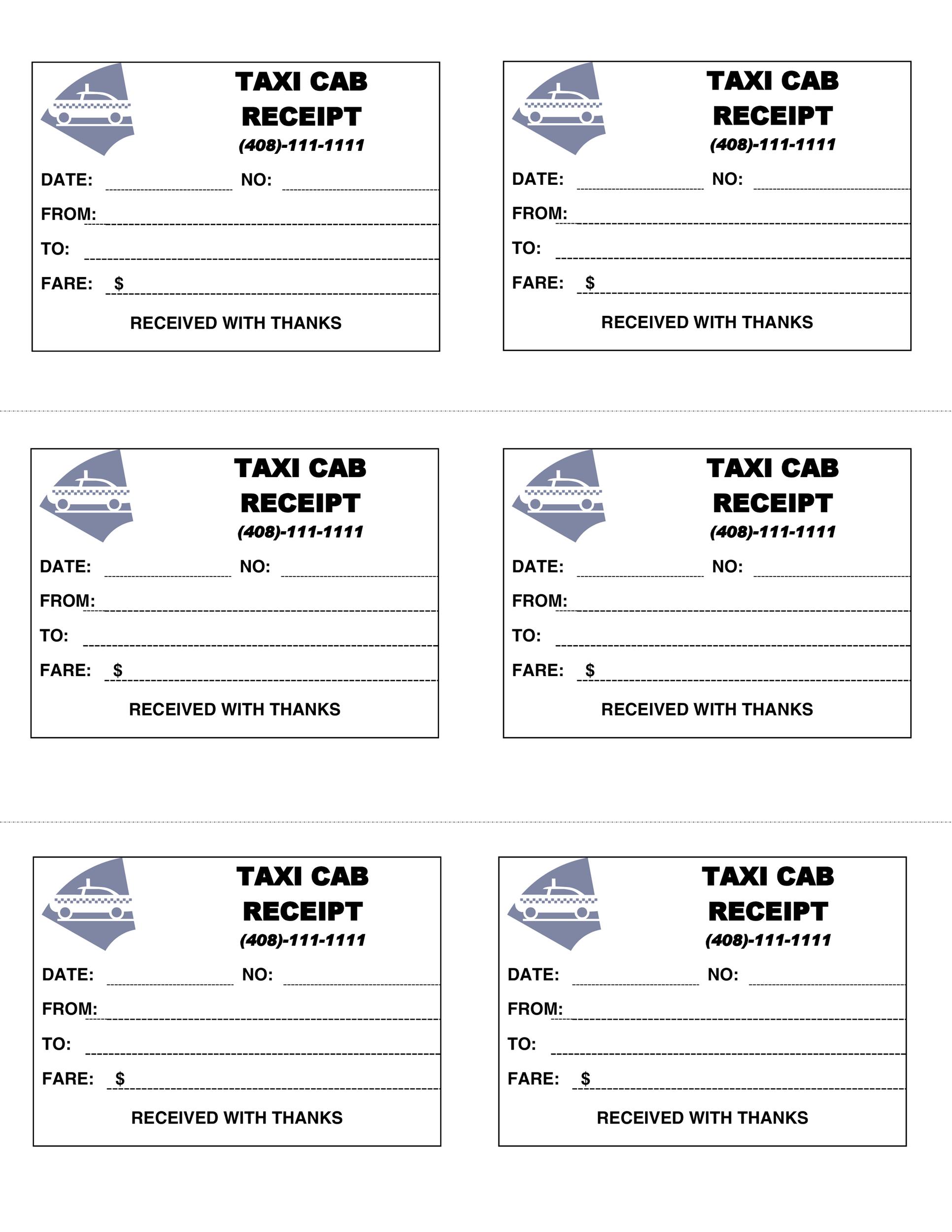 Example of Printable Taxi Receipt Template