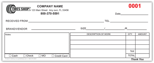 Example of Printable Tire Receipt Template