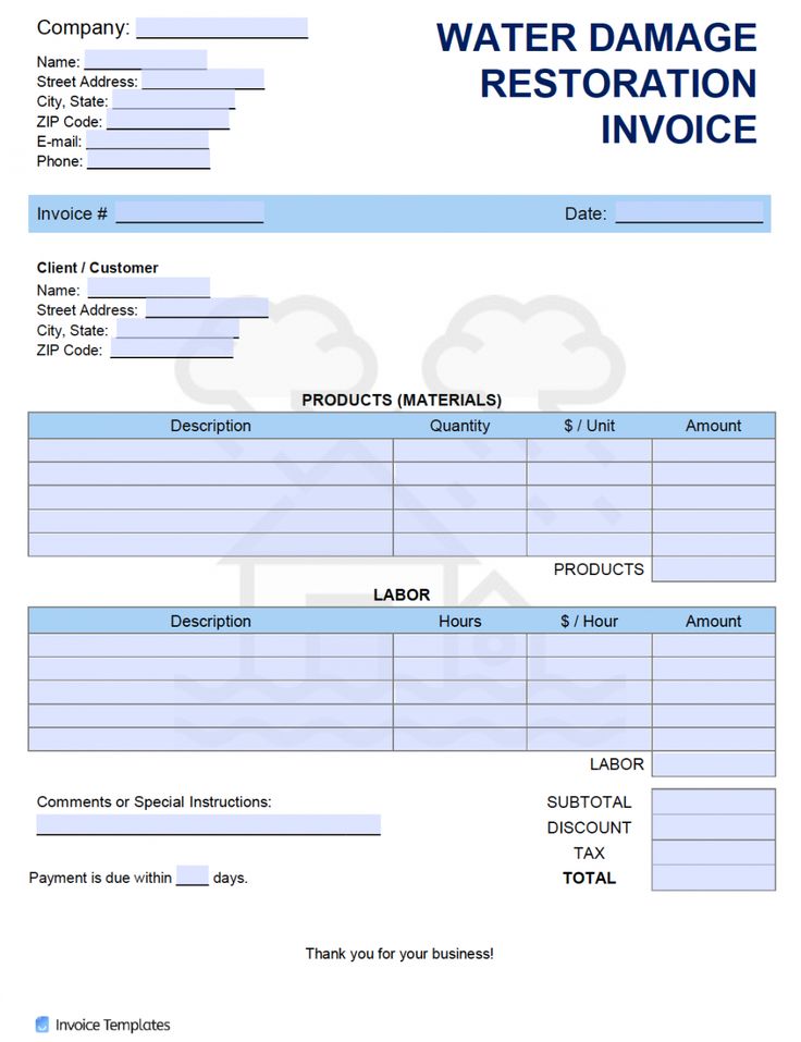 Example of Printable Water Damage Estimate Template