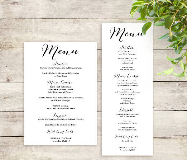 Example of Printable Wedding Menu Template