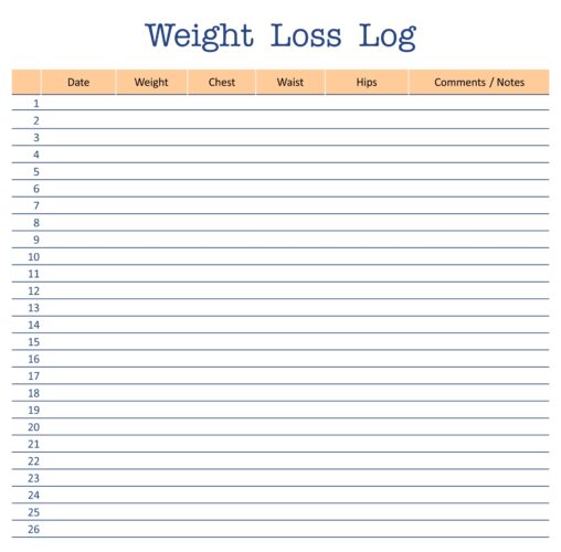 √ Printable Weight Loss Log Template