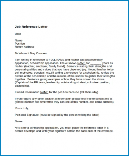 √ Free Printable Professional Reference Letter Template