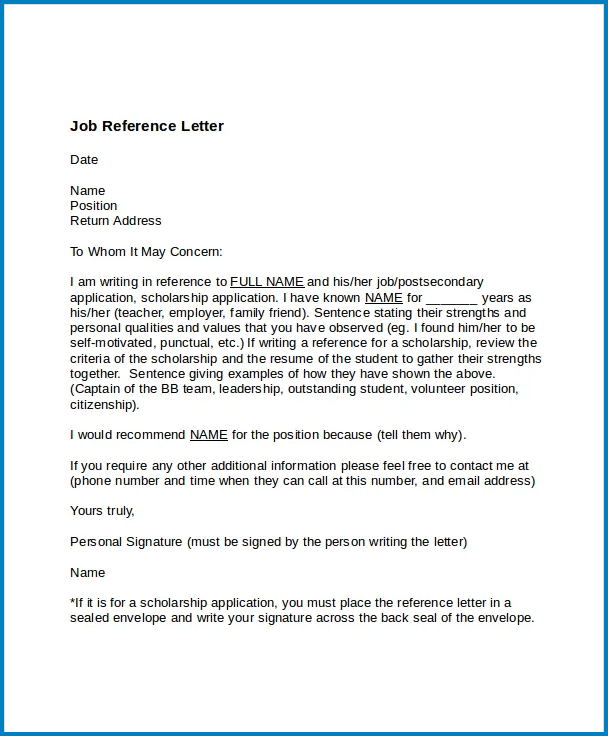 Example of Professional Reference Letter Template