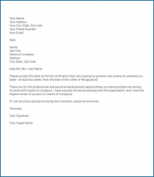 √ Free Professional Resignation Letter Template