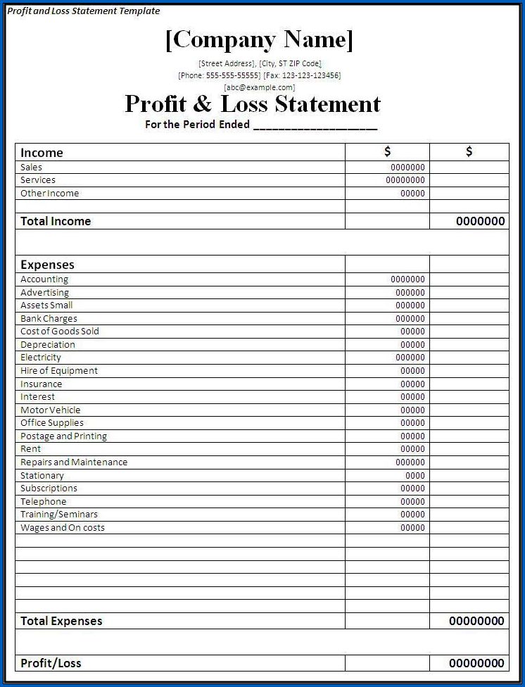 Example of Profit And Loss Account Format