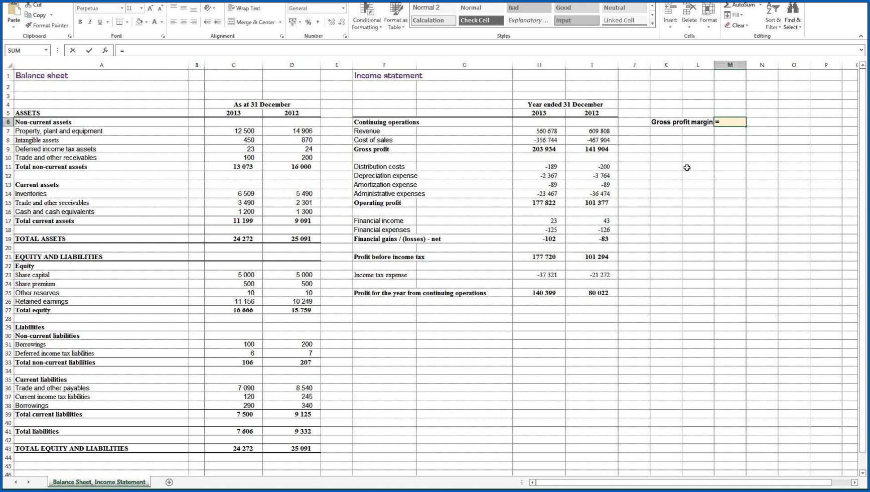 Example of Profit And Loss Balance Sheet Template