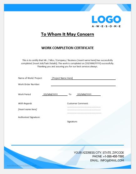 Example of Project Completion Certificate From Client