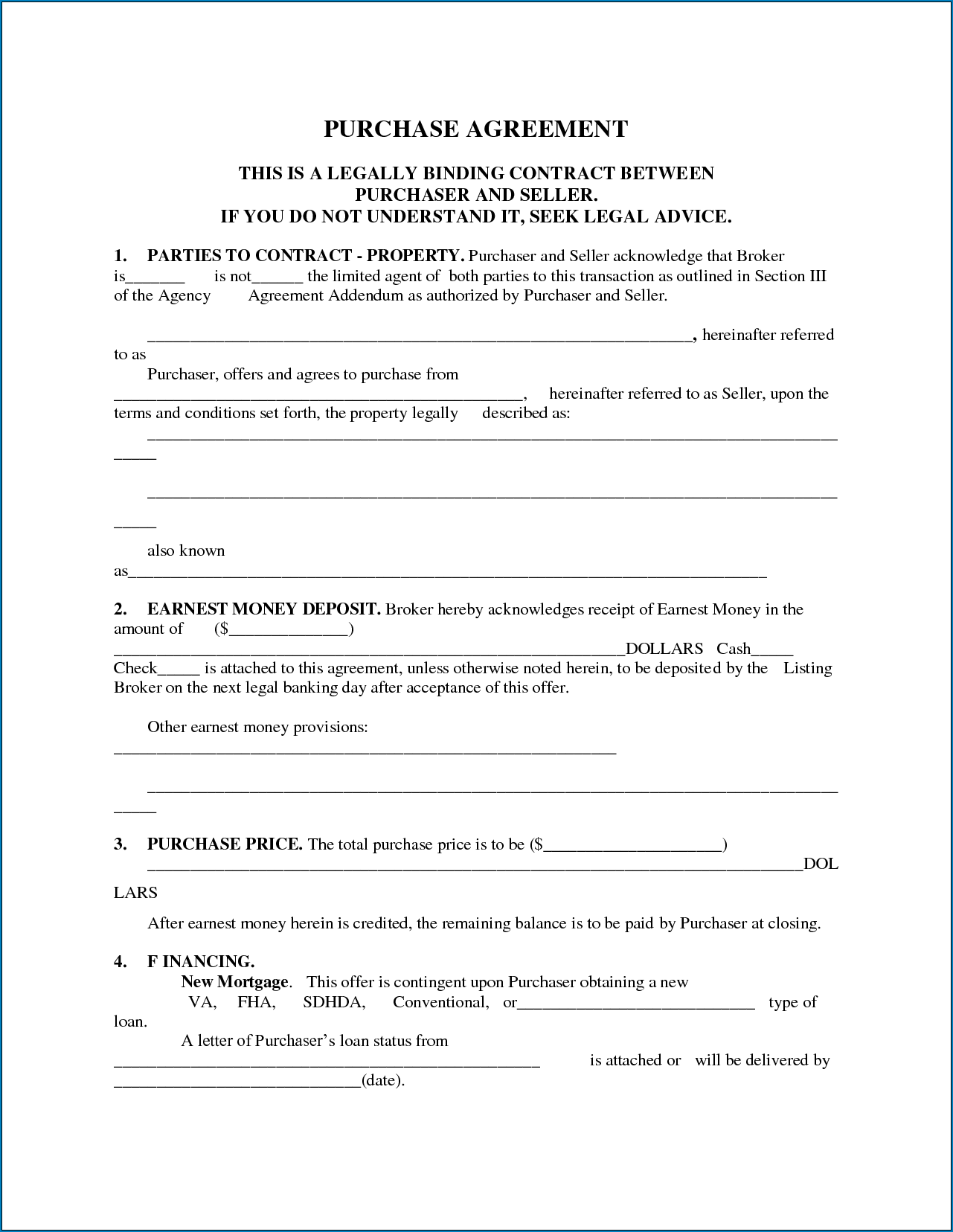 Example of Purchase Agreement Template