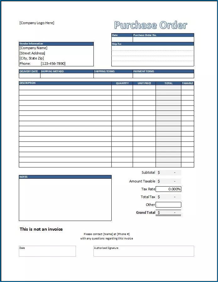 Example of Purchase Order Template