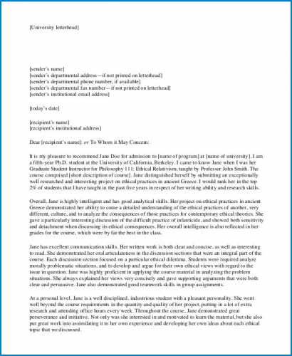 √ Free Printable Recommendation Letter Format