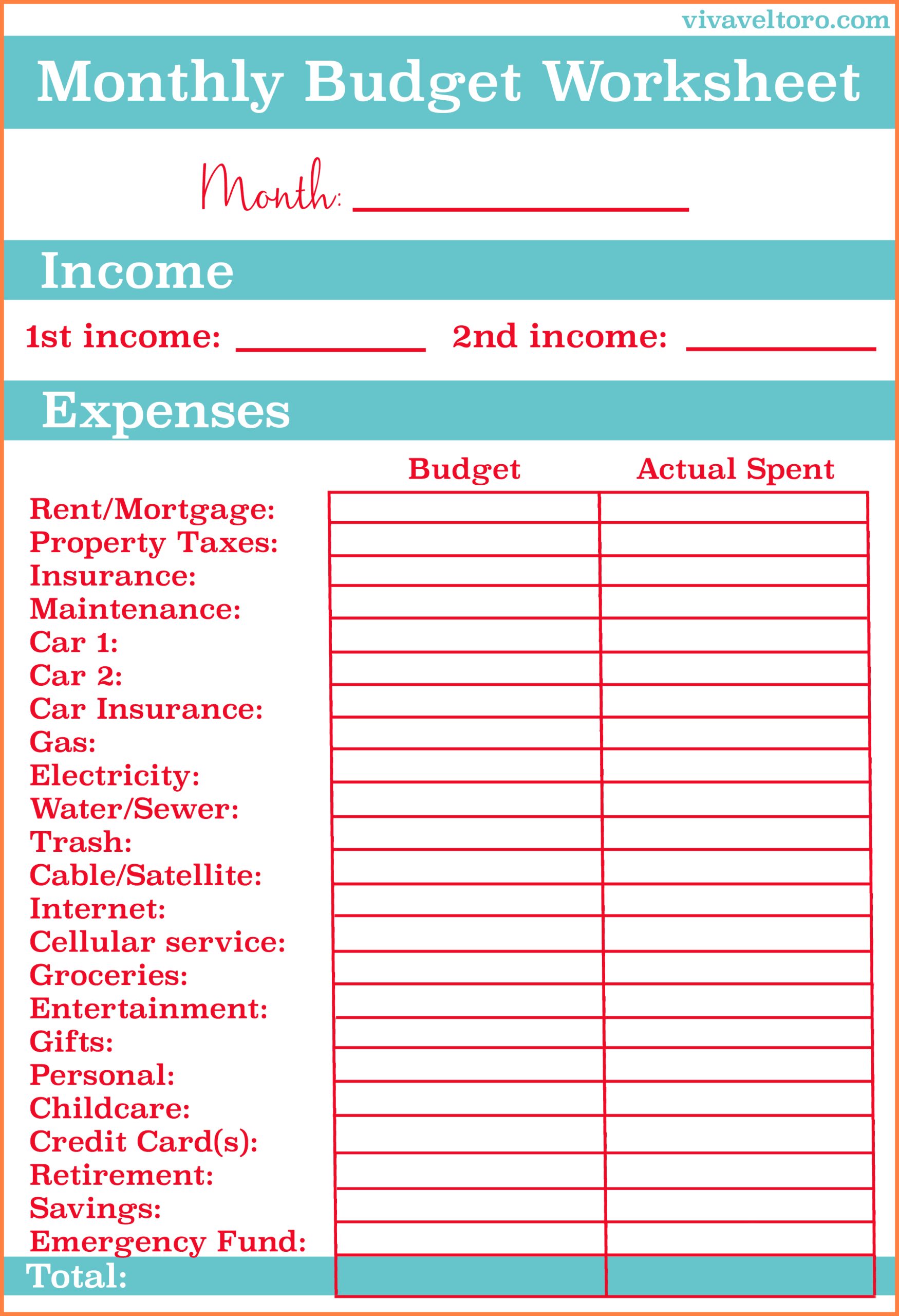 Free Monthly Budget Spreadsheet Worksheet Pdf Printables