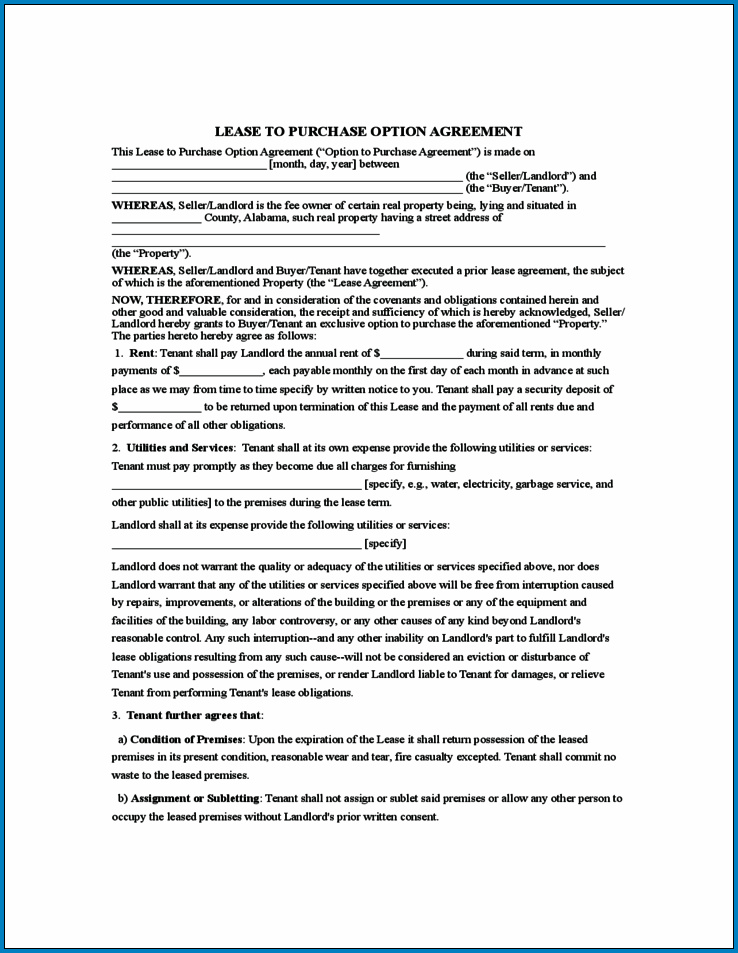 Example of Rent With Option To Buy Contract Form