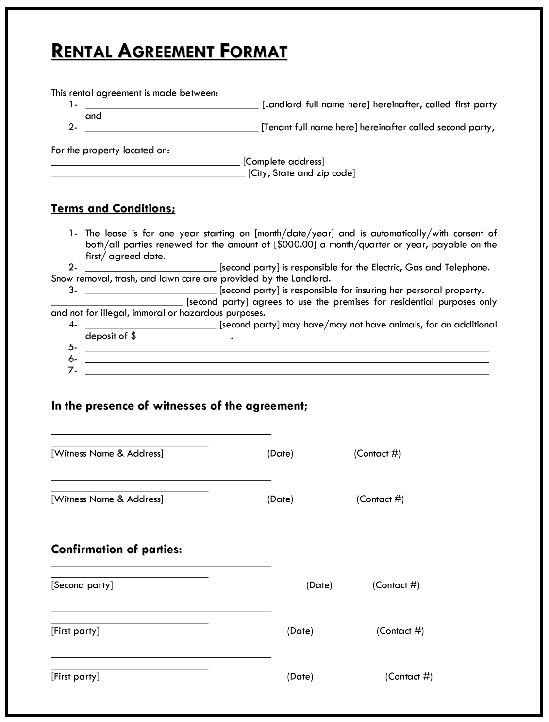 Example of Rental Agreement Template