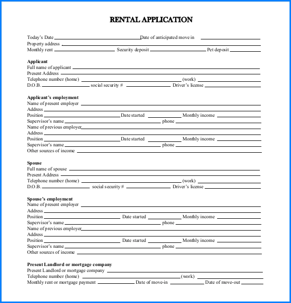 Example of Rental Application Form