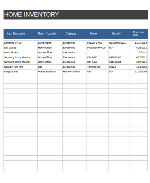 Example of Rental Building Inventory Worksheet Template