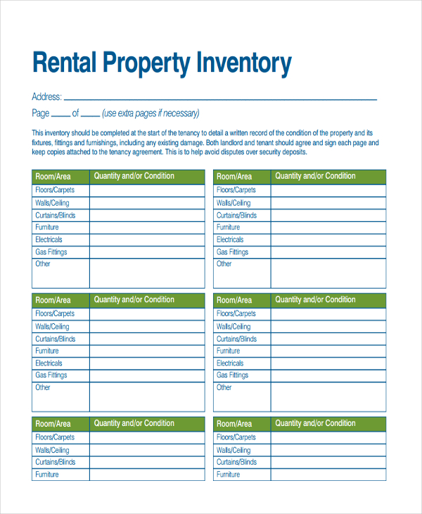 Example of Rental Inventory Checklist Template