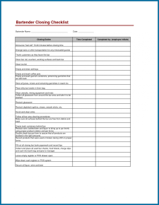 Example of Restaurant Opening Closing Hour Checklist Template