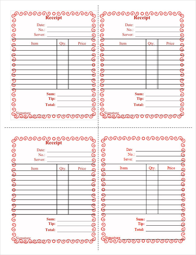 Example of Restaurant Receipt Template