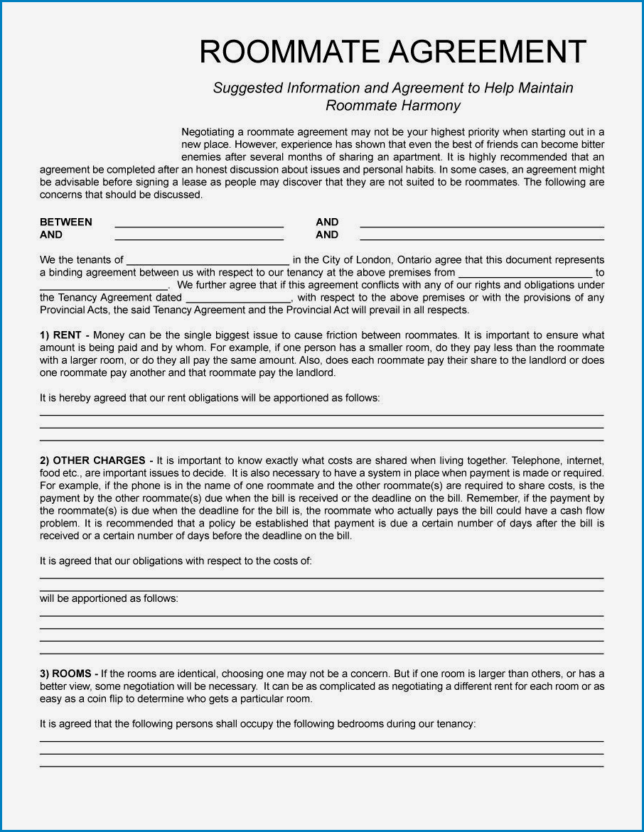 Example of Roommate Agreement Template