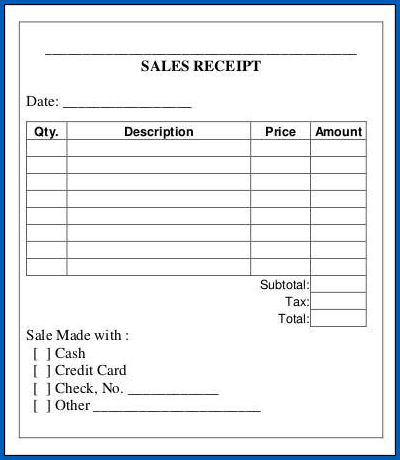 Example of Sales Receipt Template