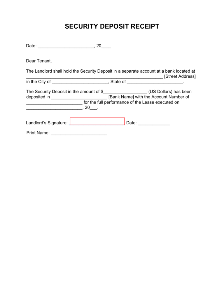 √ Security Deposit Receipt Template