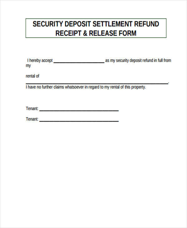 Example of Security Deposit Refund Receipt Template