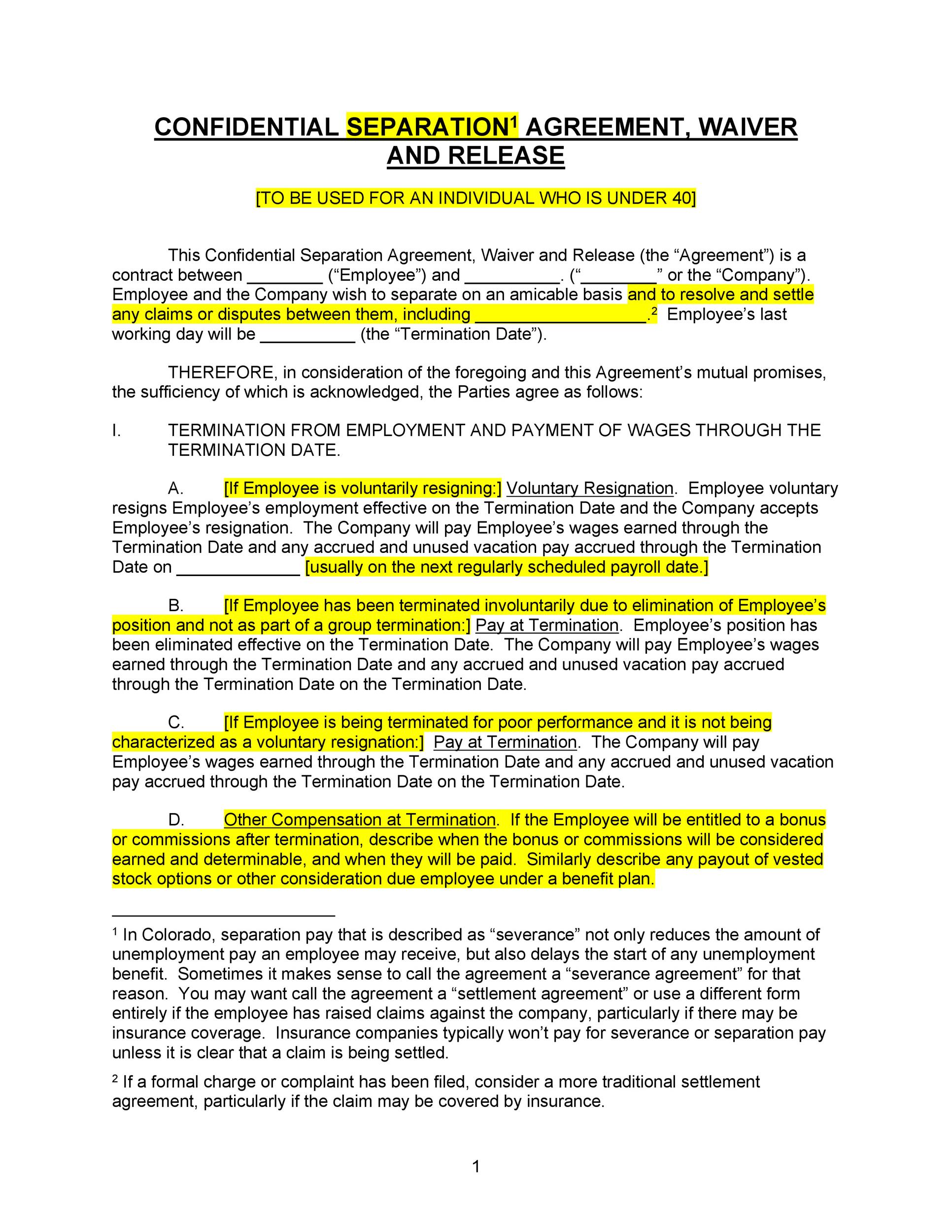 Example of Separation Agreement Template