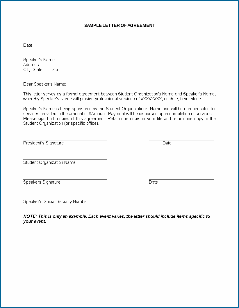 Example of Service Agreement Letter Template