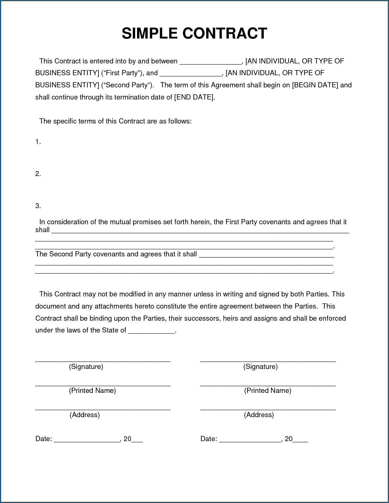  Free Printable Simple Agreement Template