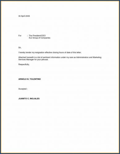 √ Free Printable Simple Resignation Letter Template Templateral 1282