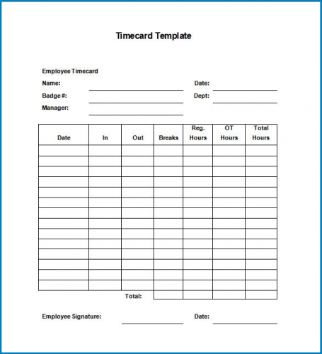 √ Free Printable Time Card Template