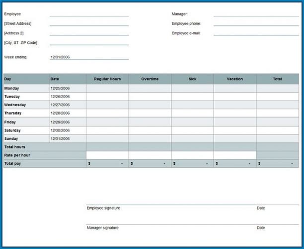 √ Free Printable Timesheet Template Excel