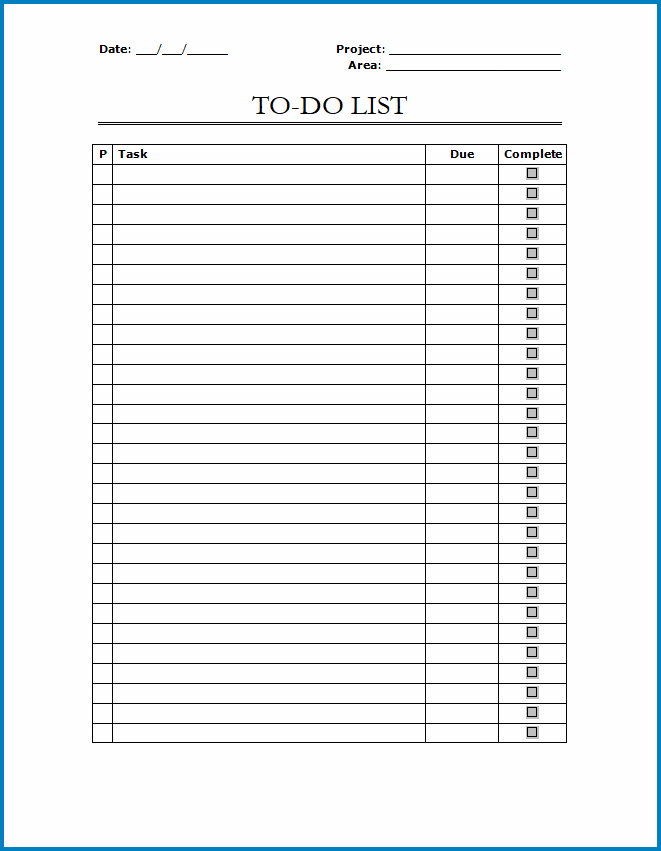 Example of To Do List Template For Work | Templateral