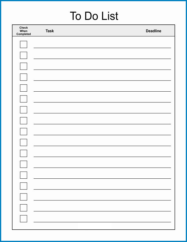 Example of To Do List Template Word