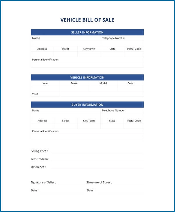 Example of Vehicle Bill Of Sale Template