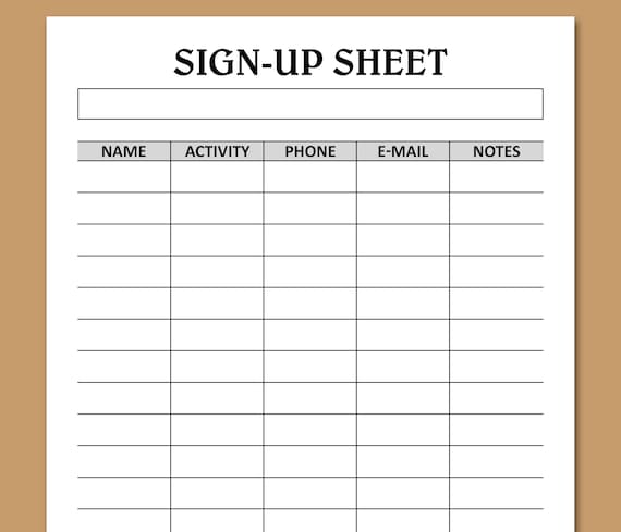 Example of Volunteer Signup Worksheet Template