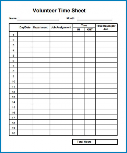 √ Free Printable Volunteer Timesheet Template Word