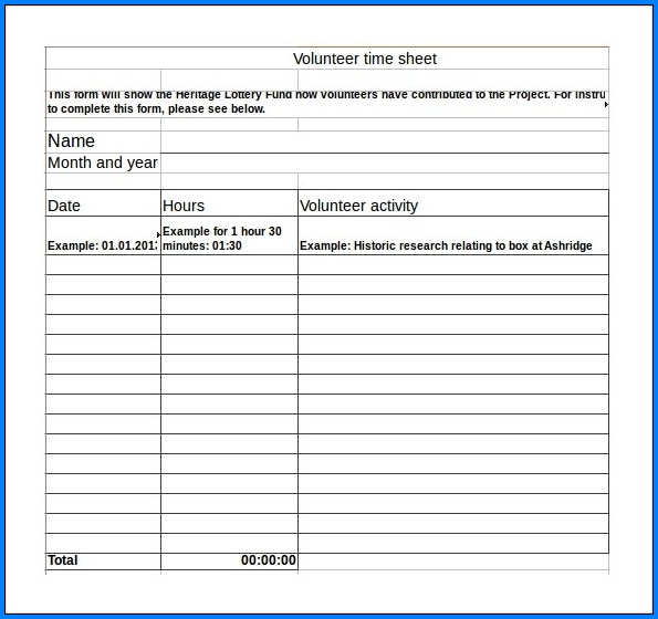 Example of Volunteer Timesheet Template