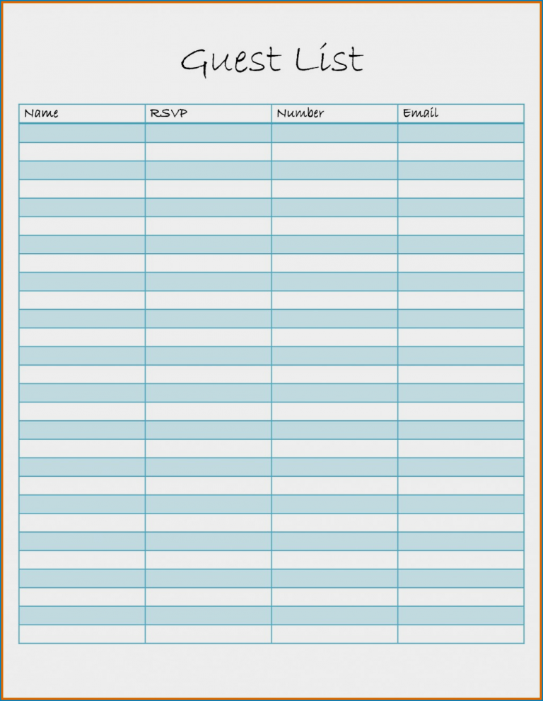 √ Free Printable Wedding Guest List Template