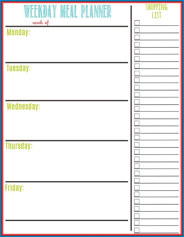 Example of Weekly Meal Planner Template