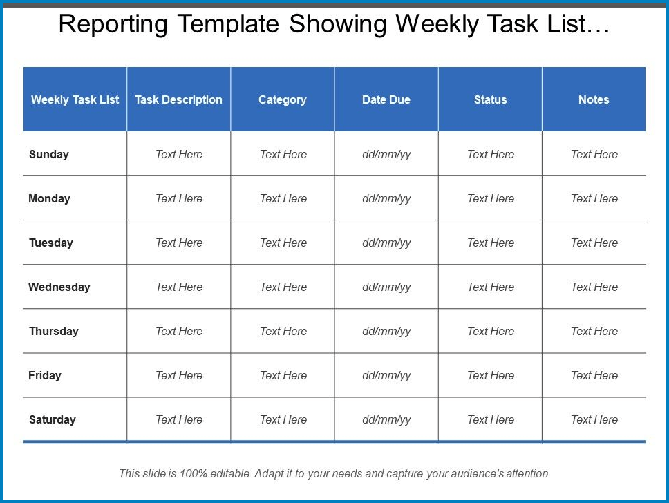 Example of Weekly Task List Template Excel