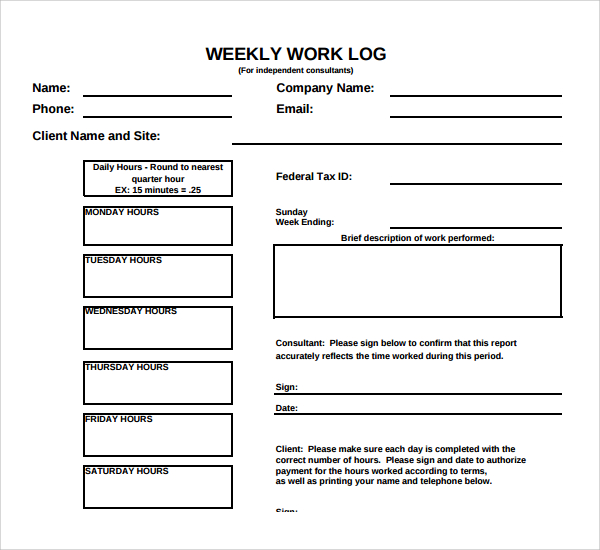 Example of Weekly Telework Log Template